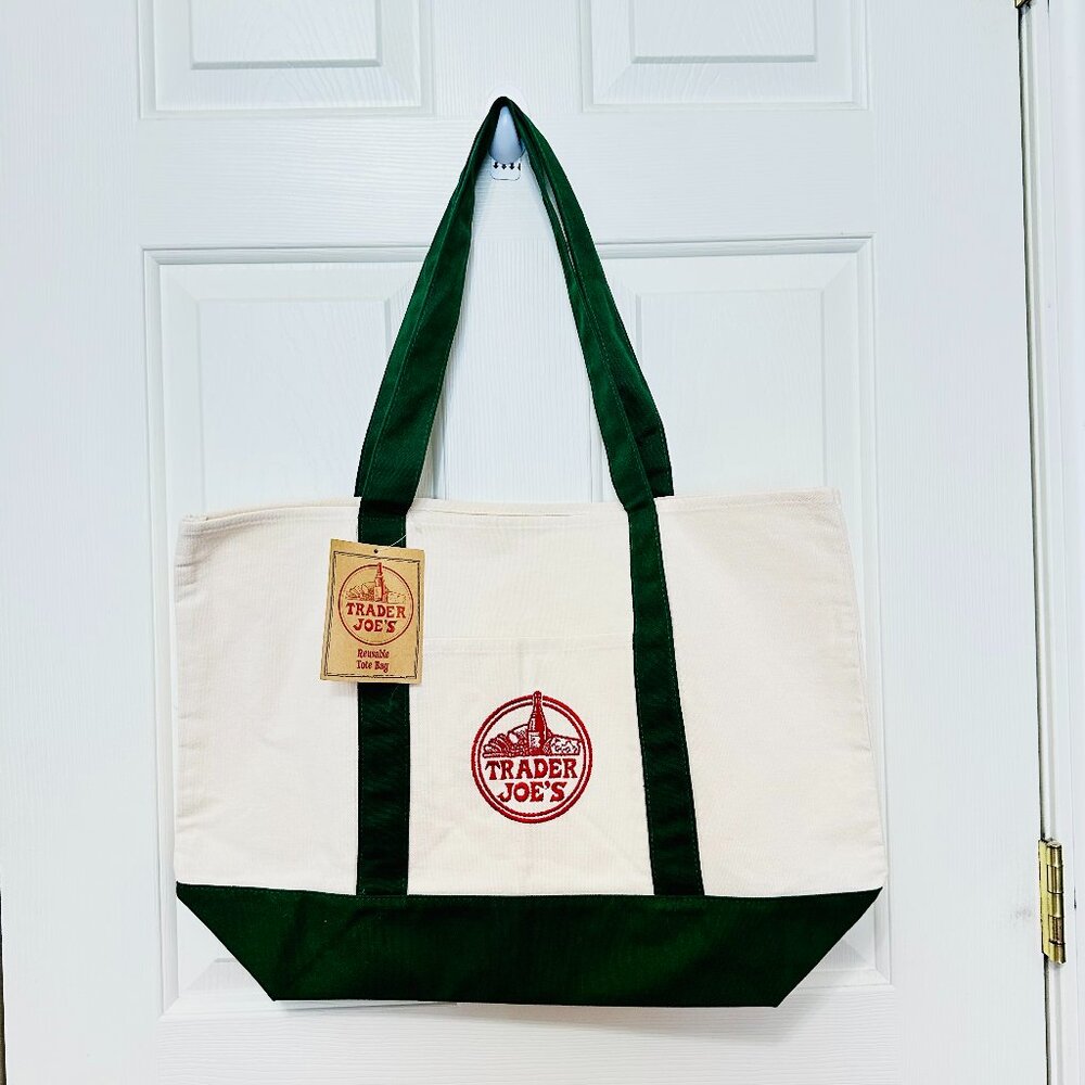 VIRAL TIKTOK TRADER JOE'S LARGE CANVAS REUSABLE TOTE UNISEX LIMTED ED GREEN